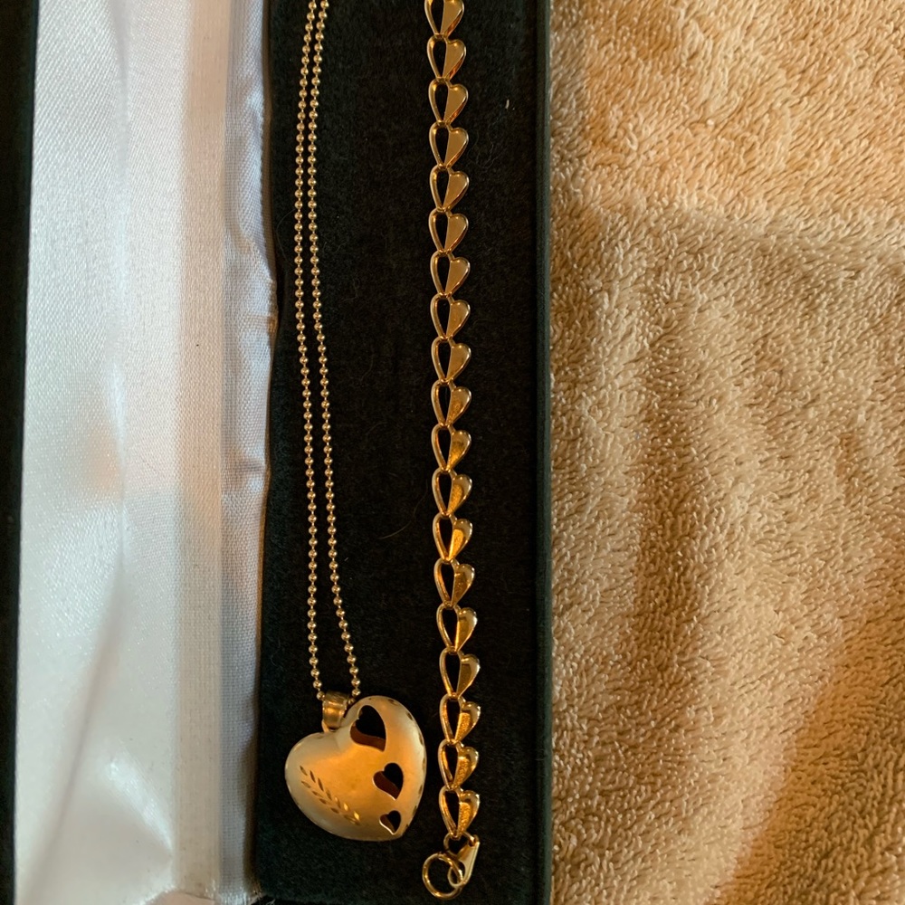 Heart bracelet and matching heart necklace